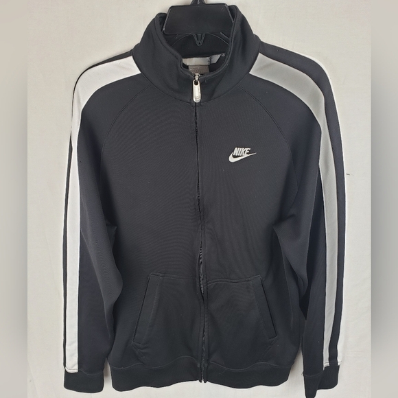 Nike Athletic Black w/White Stripes Jacket w/Pockets Men Sz L - Picture 2 of 9